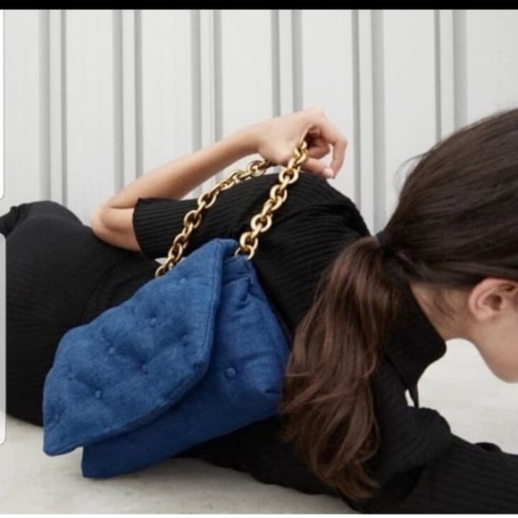 Zara Quilted Denim Shoulder Bag NWT - Picture 6 of 16